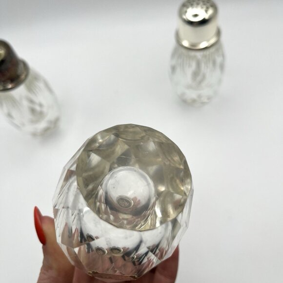 Vintage Post House Hand Cut Lead Crystal Salt Pepper Shaker & Pepper Set Japan - Picture 14 of 16